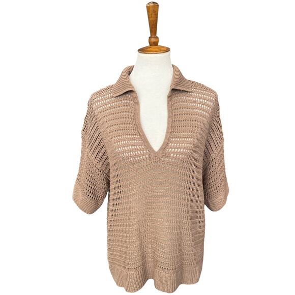 NWT Max Studio Oversized Knit Short Sleeve Open Weave Collar Shirt Size Large - Picture 1 of 8